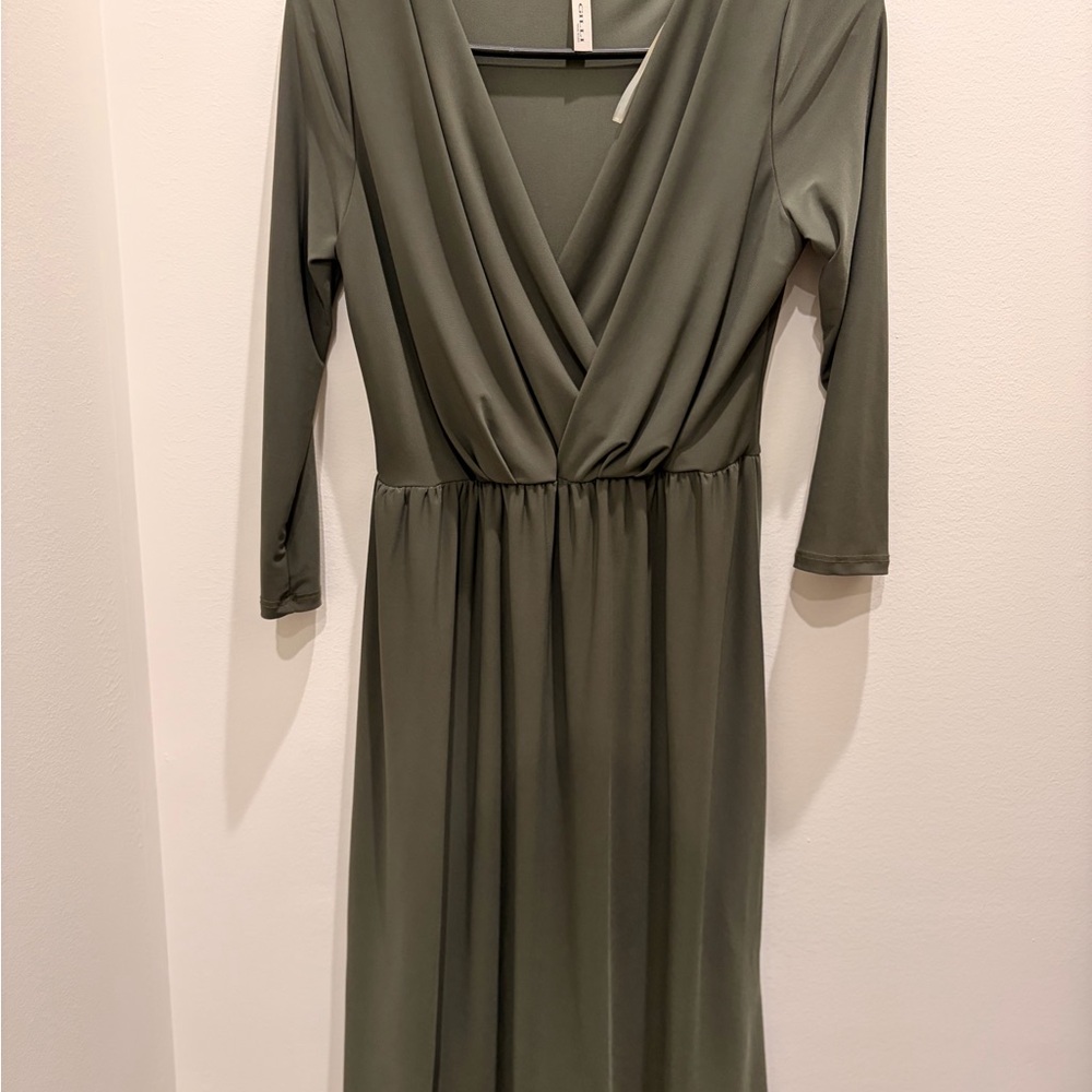 Elegant Olive Green Wrap Dress